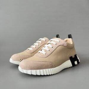 AuroraCustom Hermès Bouncing Series Leather & Suede Leisure Trainers (Desert Sand Beige & Stealth Black Edition)