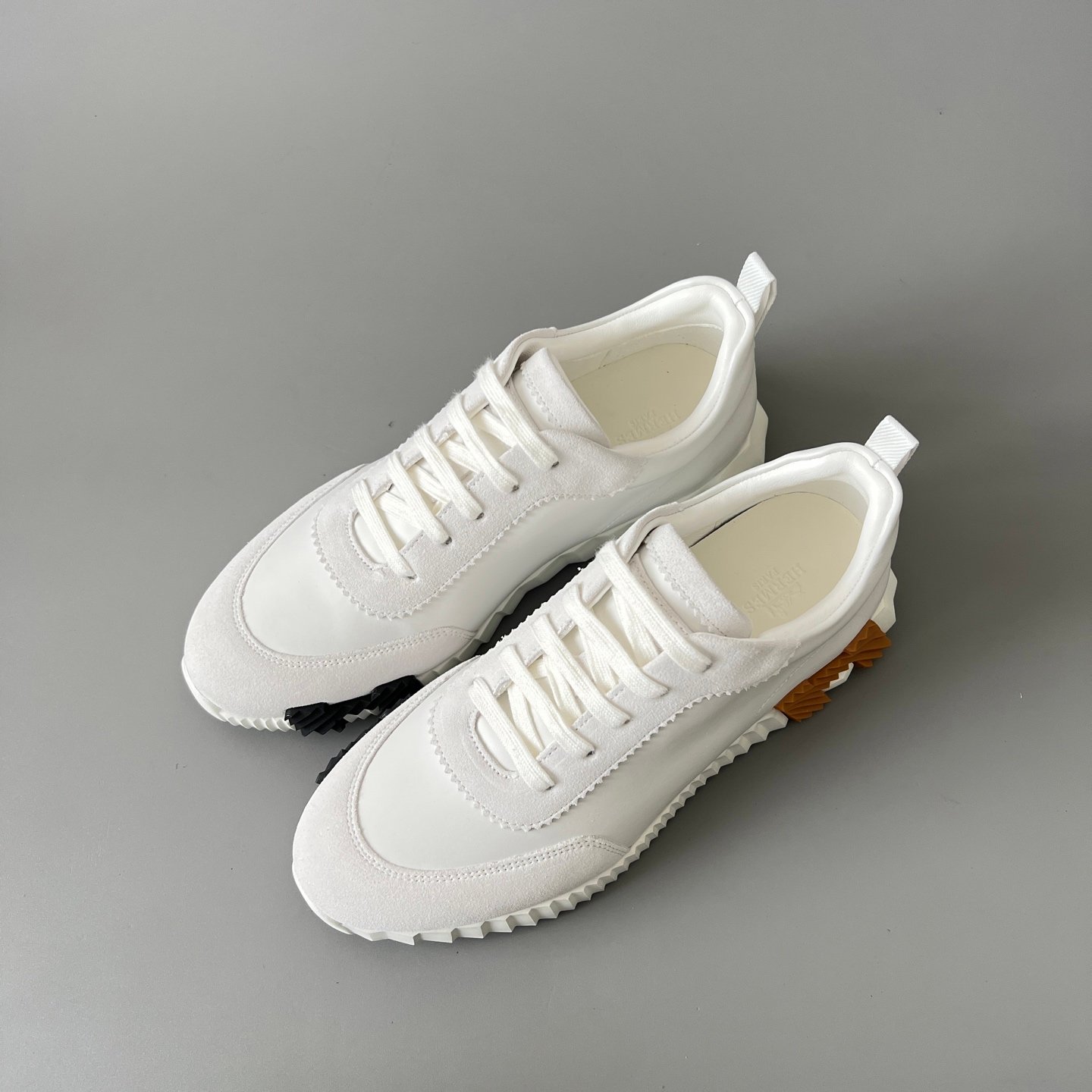 AuroraCustom Hermès Bouncing Series Leather & Suede Leisure Trainers (Pristine White & Caramel Brown Suede Edition) - Image 8