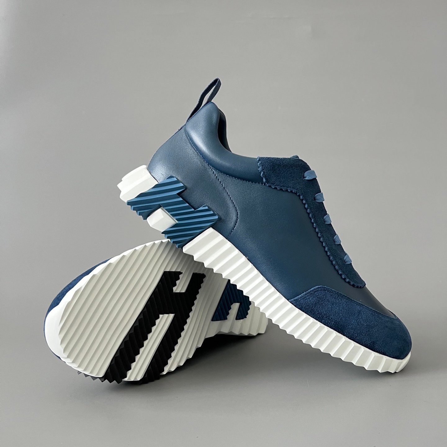 AuroraCustom Hermès Bouncing Series Leather & Suede Leisure Trainers (Nordic Blue & Ocean Indigo Edition) - Image 7