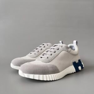 AuroraCustom Hermès Bouncing Series Leather & Technical Canvas Leisure Trainers (Slate Grey, Light Taupe Suede & Marine Navy Edition)