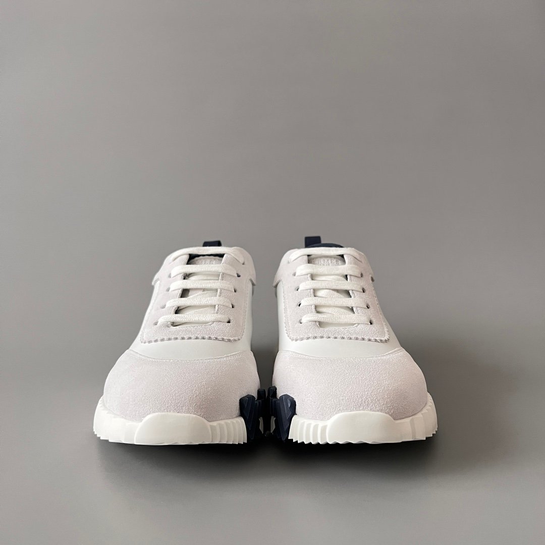 AuroraCustom Hermès Bouncing Series Leather & Suede Leisure Trainers (Pristine White & Marine Navy Edition) - Image 2