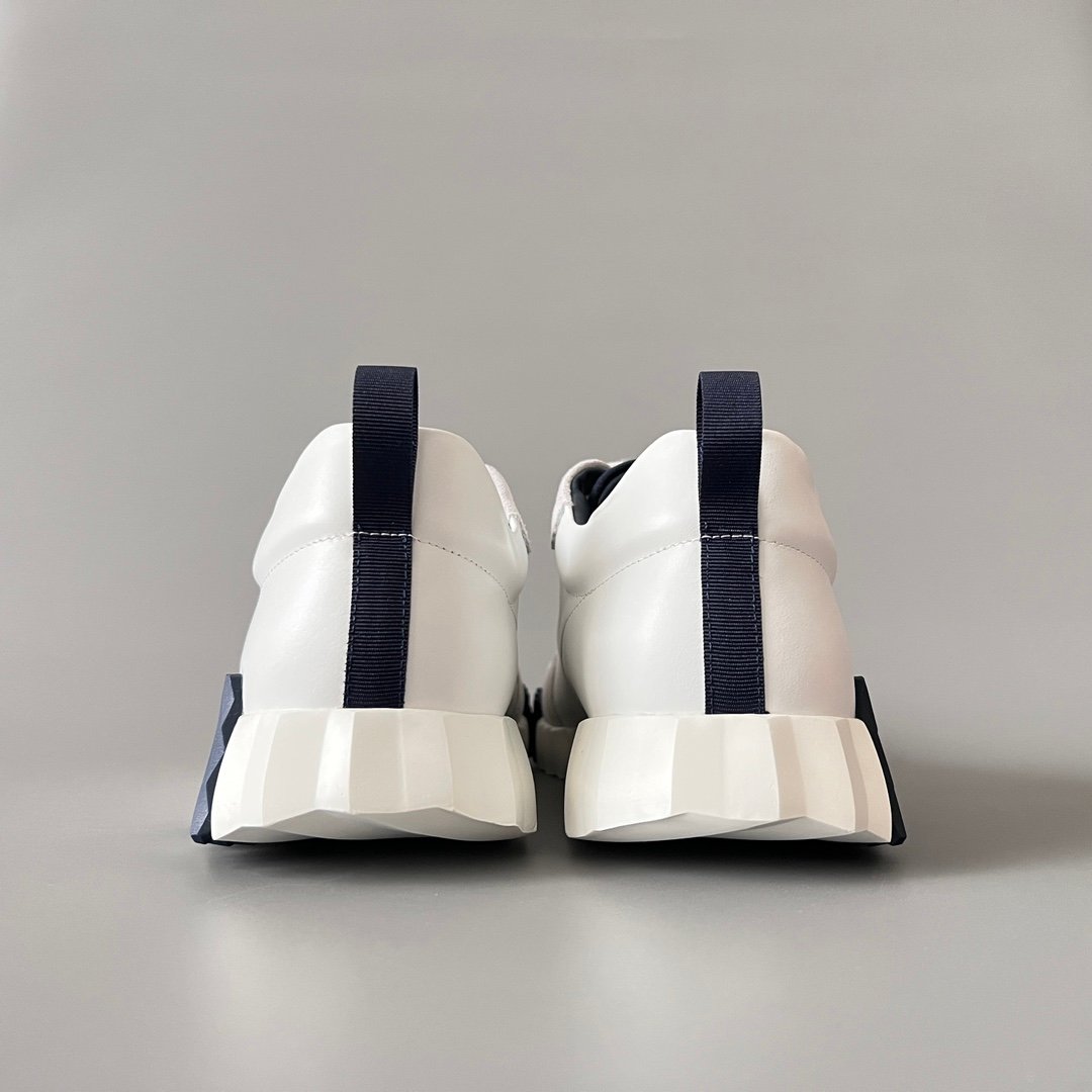 AuroraCustom Hermès Bouncing Series Leather & Suede Leisure Trainers (Pristine White & Marine Navy Edition) - Image 5