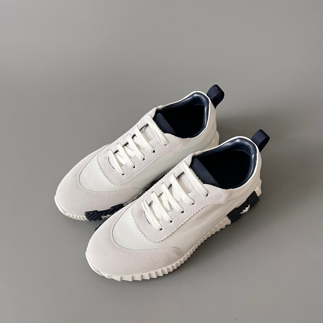 AuroraCustom Hermès Bouncing Series Leather & Suede Leisure Trainers (Pristine White & Marine Navy Edition) - Image 8