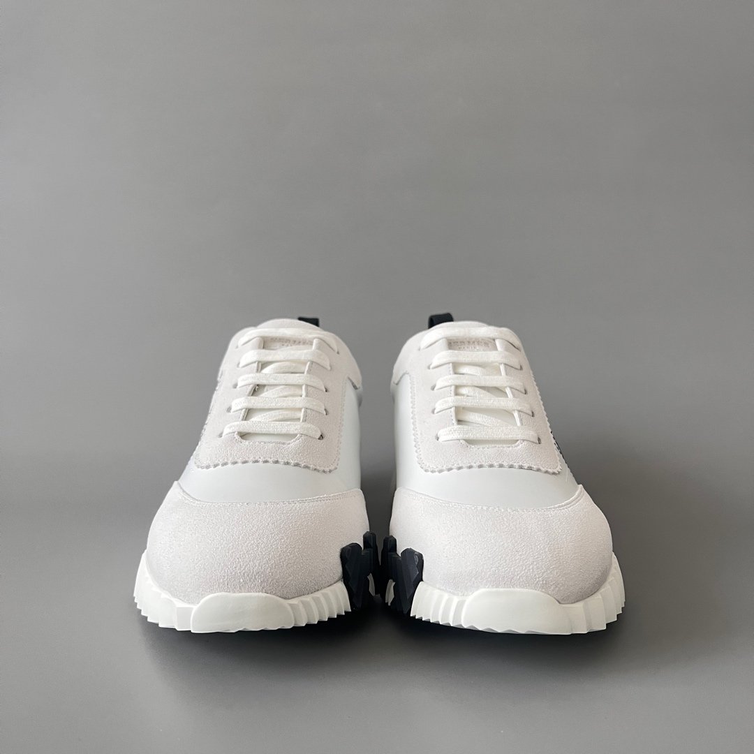 AuroraCustom Hermès Bouncing Series Leather & Architectural Blueprint Suede Trainers (White Plan & Sketch Edition) - Image 2