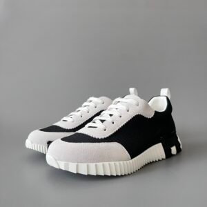AuroraCustom Hermès Bouncing Series Leather & Technical Canvas Leisure Trainers (Panda Black & White Mesh Edition)