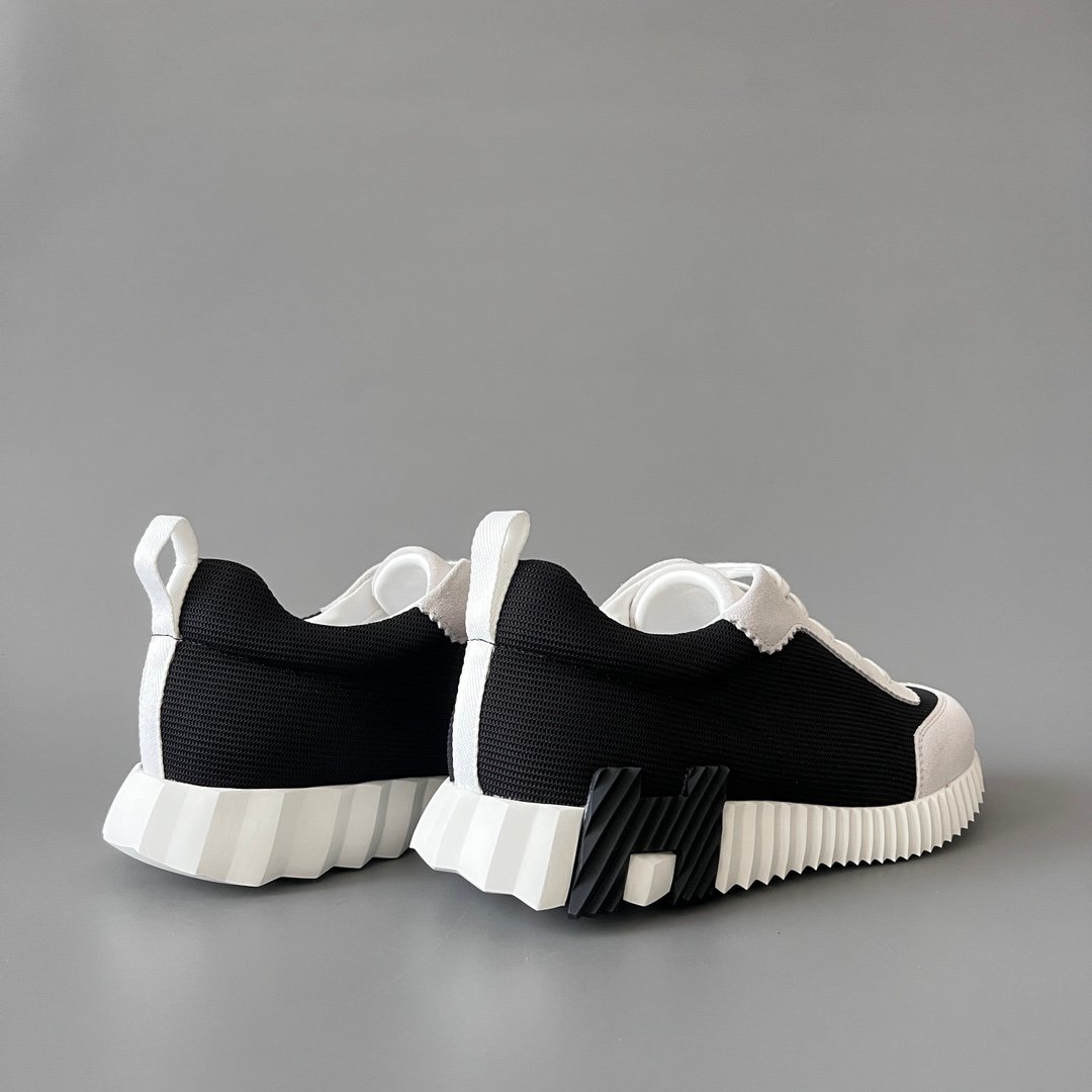 AuroraCustom Hermès Bouncing Series Leather & Technical Canvas Leisure Trainers (Panda Black & White Mesh Edition) - Image 4
