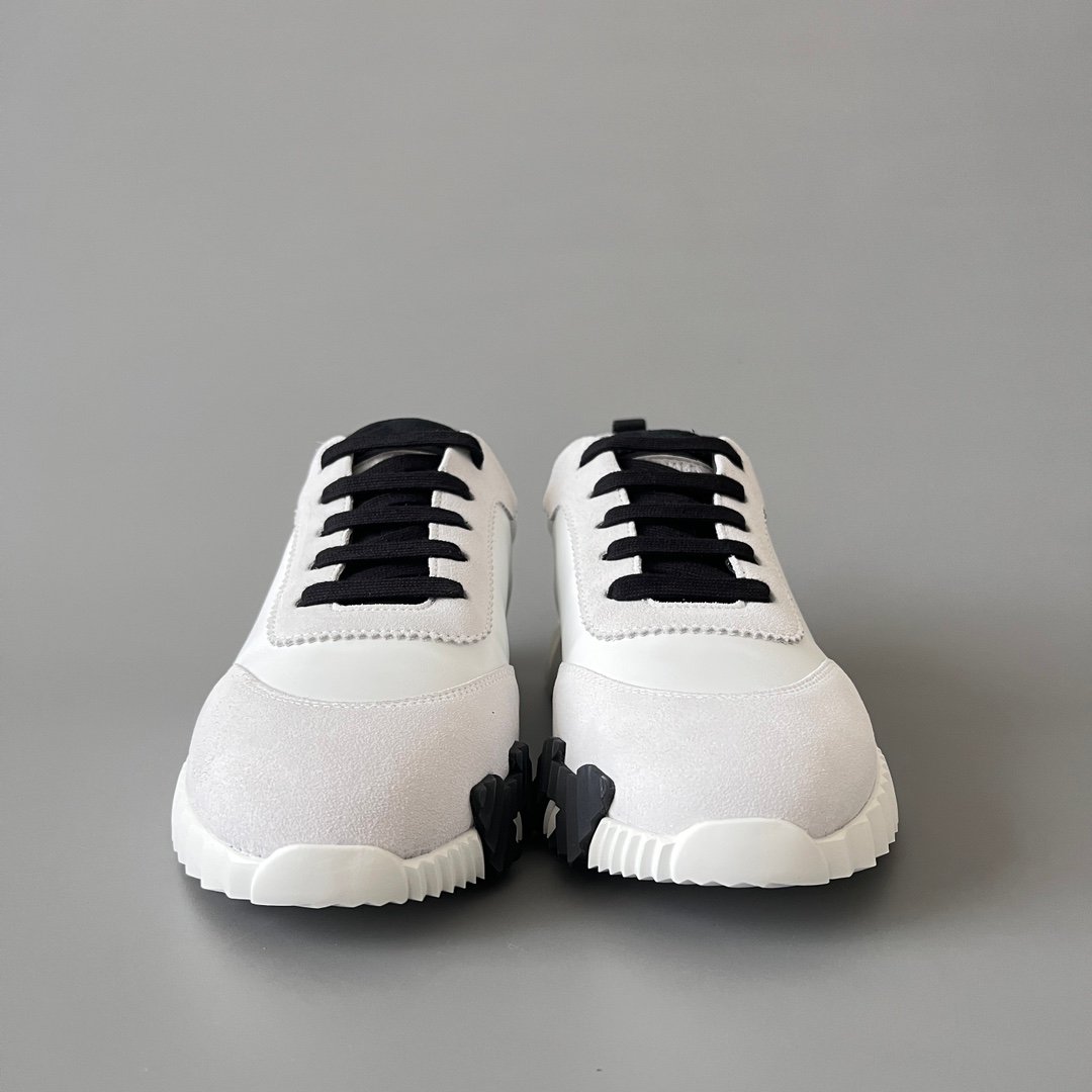 AuroraCustom Hermès Bouncing Series Leather & Suede Leisure Trainers (Optic White, Light Grey Suede & Stealth Black Edition) - Image 2