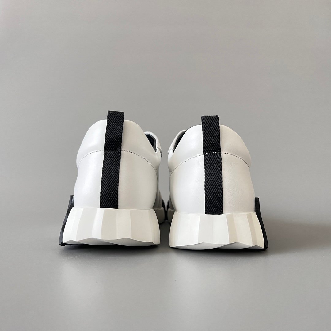 AuroraCustom Hermès Bouncing Series Leather & Suede Leisure Trainers (Optic White, Light Grey Suede & Stealth Black Edition) - Image 5