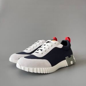 AuroraCustom Hermès Bouncing Series Leather & Suede Leisure Trainers (Marine Navy, Slate Suede & Signal Orange Edition)