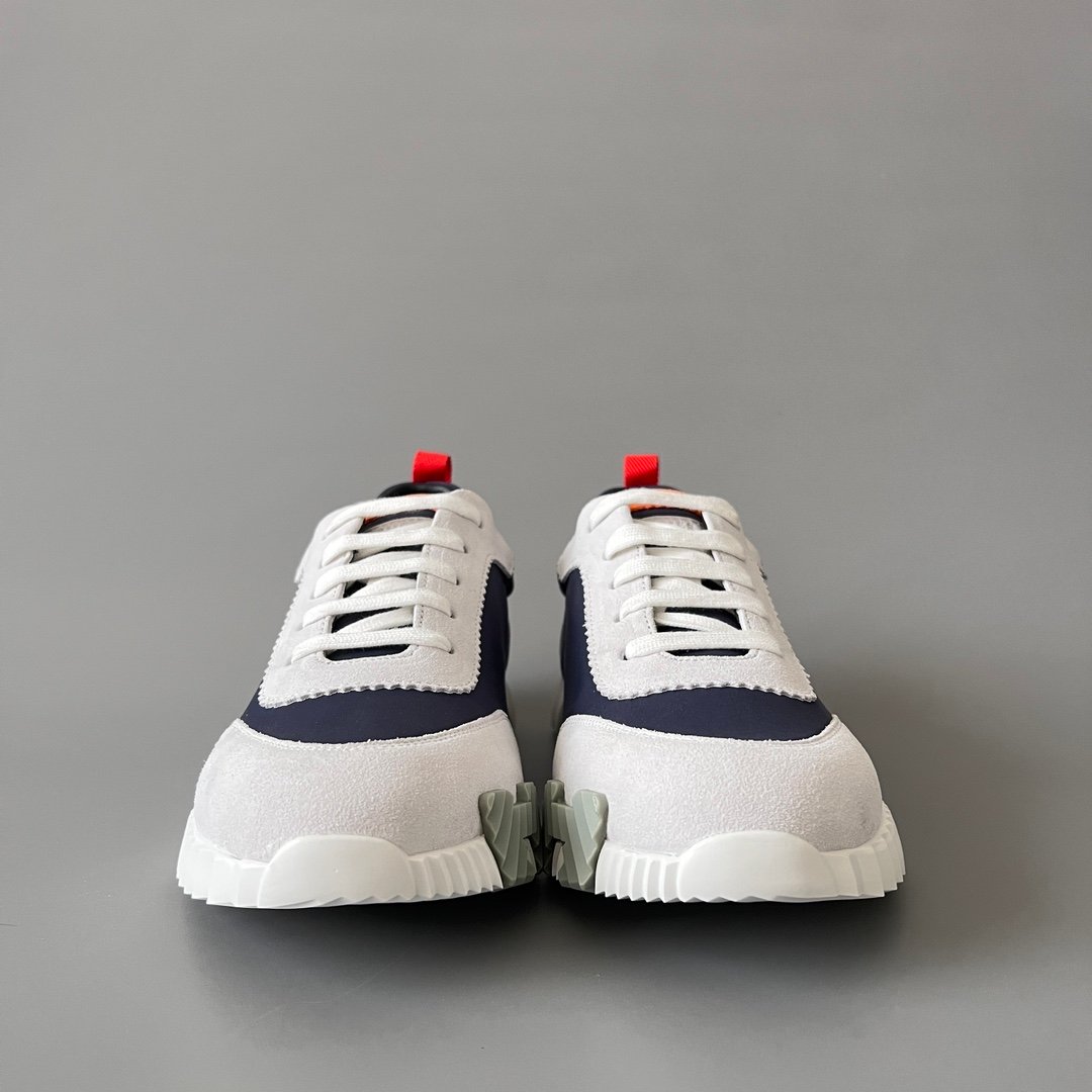 AuroraCustom Hermès Bouncing Series Leather & Suede Leisure Trainers (Marine Navy, Slate Suede & Signal Orange Edition) - Image 2