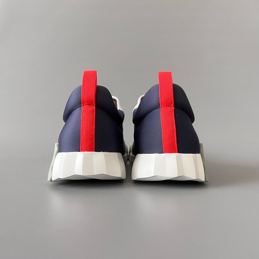 AuroraCustom Hermès Bouncing Series Leather & Suede Leisure Trainers (Marine Navy, Slate Suede & Signal Orange Edition) - Image 5