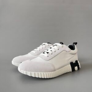 AuroraCustom Hermès Bouncing Series Leather & Suede Leisure Trainers (Pristine White & Stealth Black Edition)