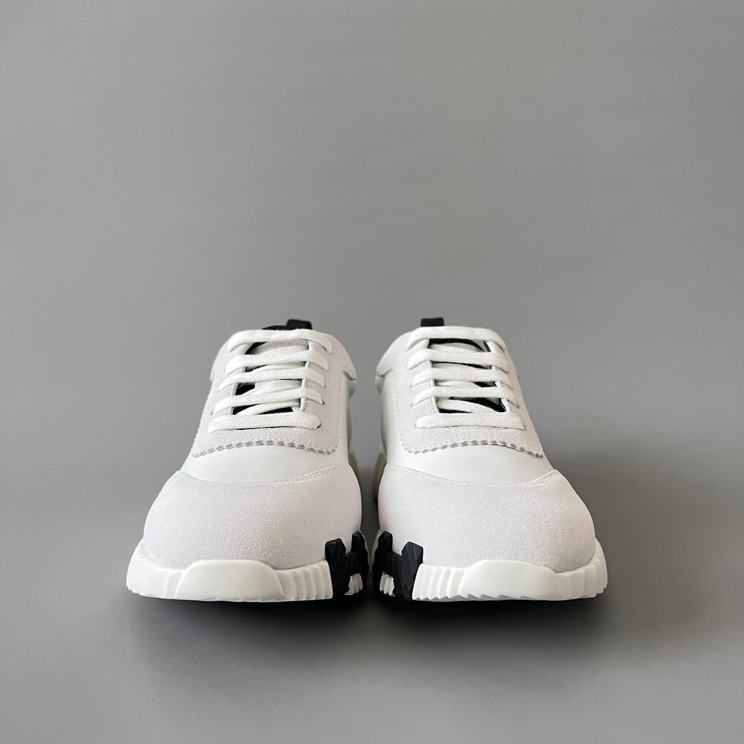 AuroraCustom Hermès Bouncing Series Leather & Suede Leisure Trainers (Pristine White & Stealth Black Edition) - Image 2