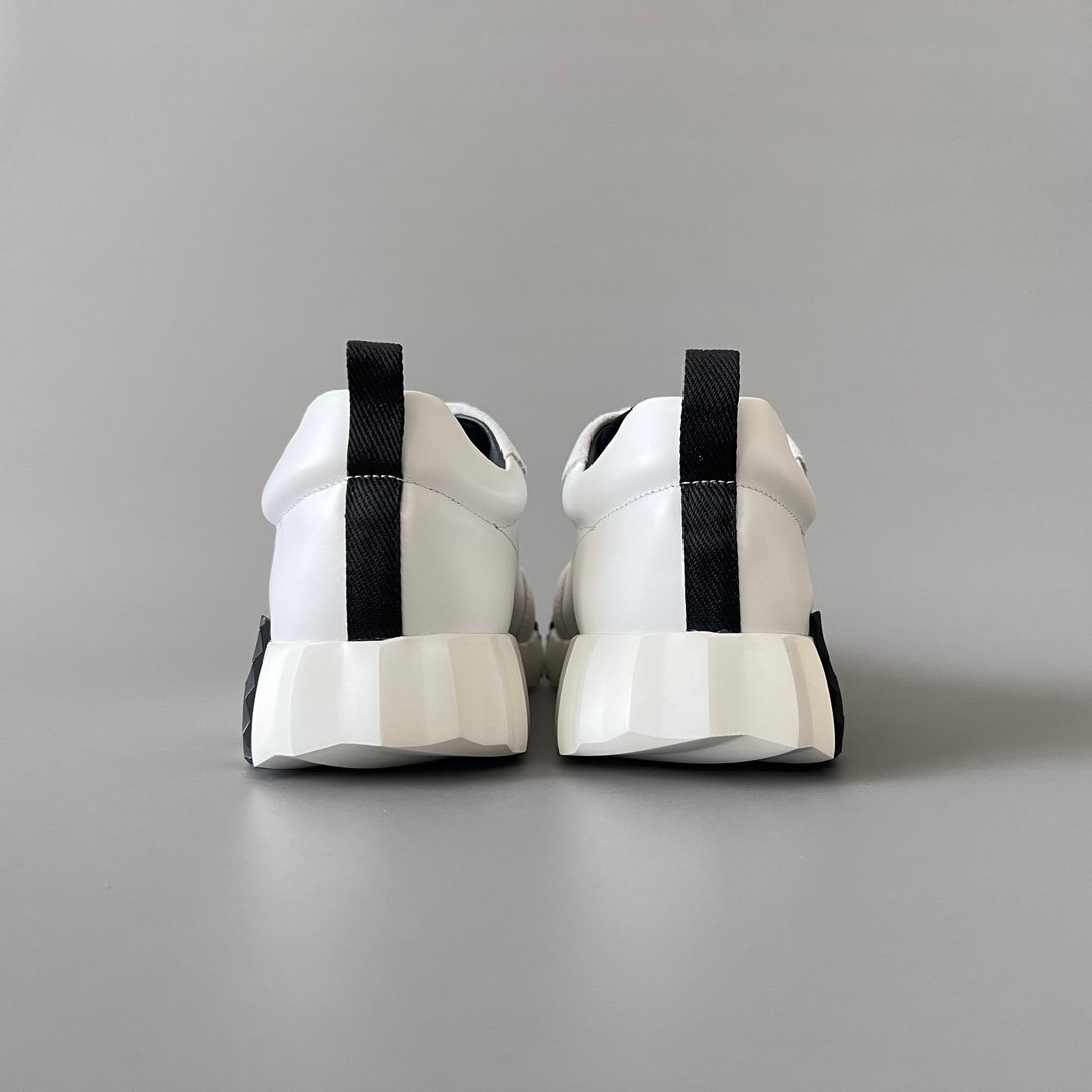 AuroraCustom Hermès Bouncing Series Leather & Suede Leisure Trainers (Pristine White & Stealth Black Edition) - Image 5