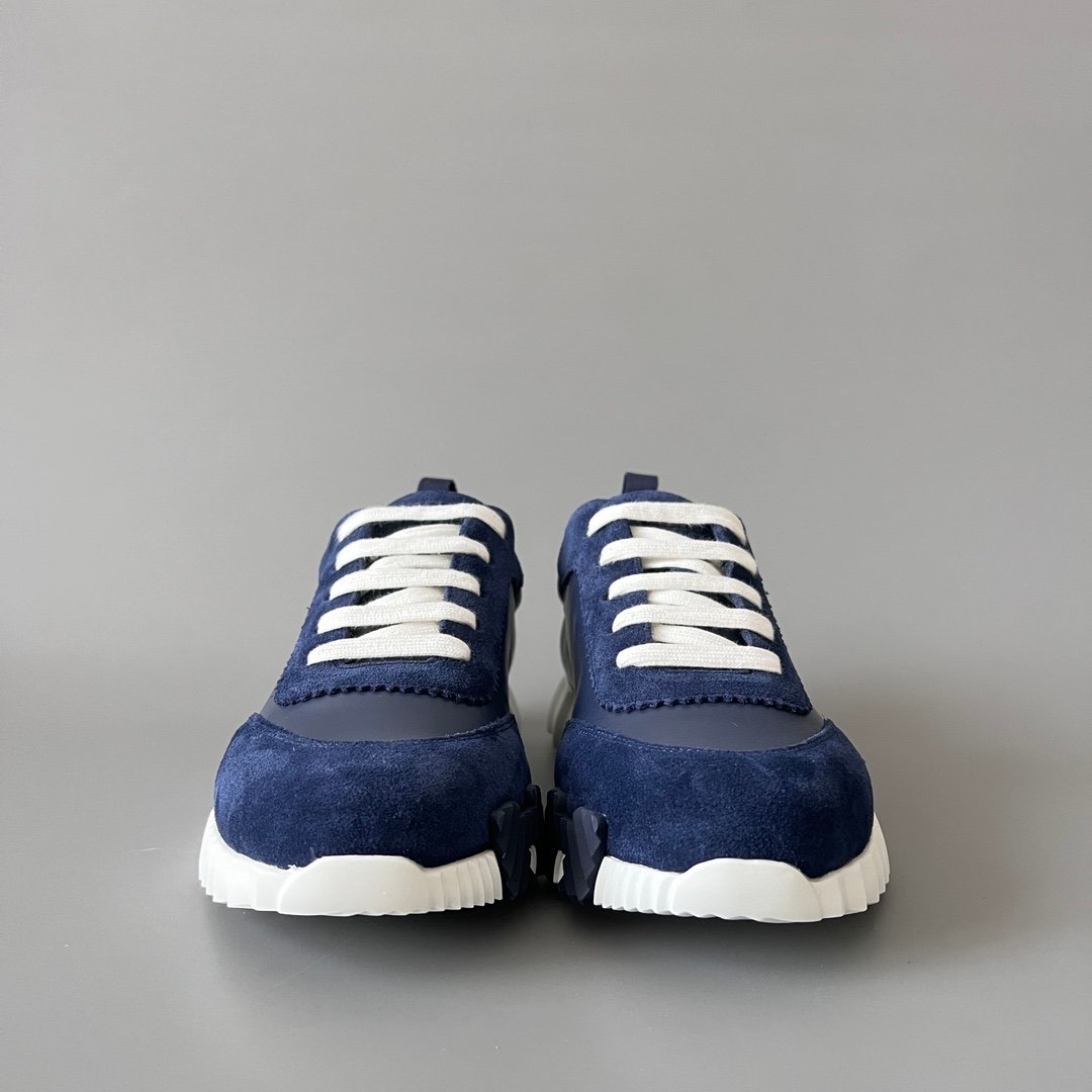 AuroraCustom Hermès Bouncing Series Leather & Suede Leisure Trainers (Marine Navy & Caramel Brown Edition) - Image 2