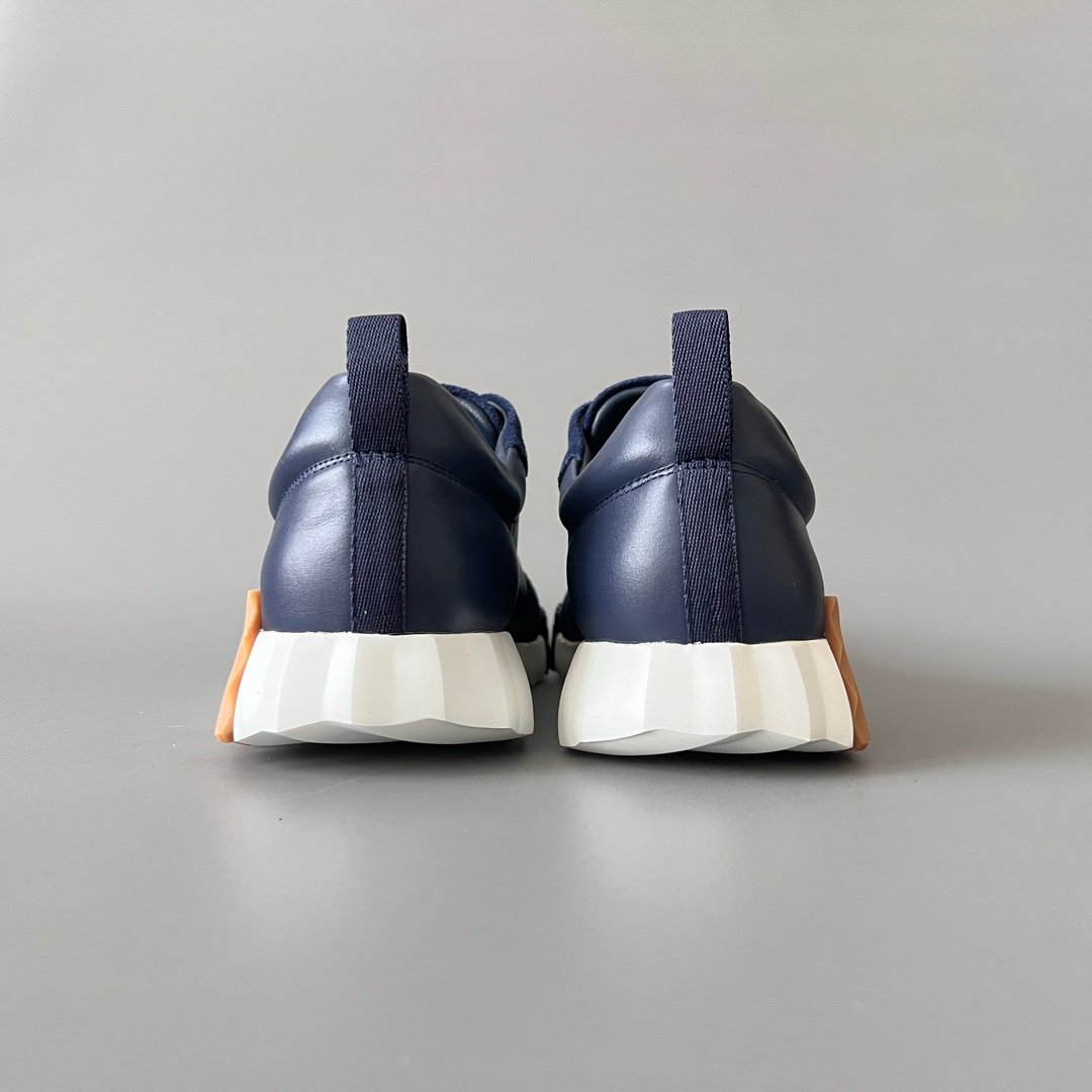 AuroraCustom Hermès Bouncing Series Leather & Suede Leisure Trainers (Marine Navy & Caramel Brown Edition) - Image 5
