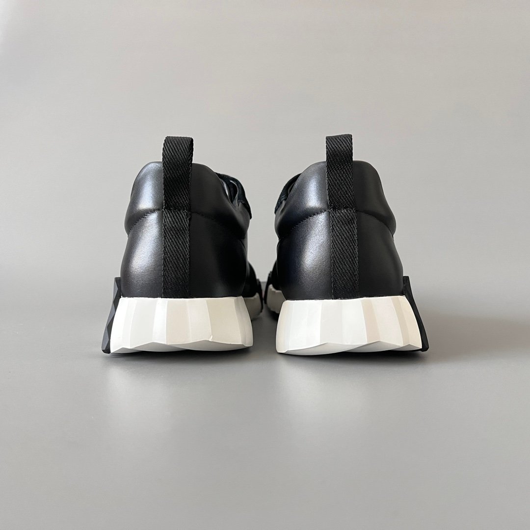 AuroraCustom Hermès Bouncing Series Leather & Suede Leisure Trainers (Stealth Black, Noir Leather & Alabaster Outsole Edition) - Image 5