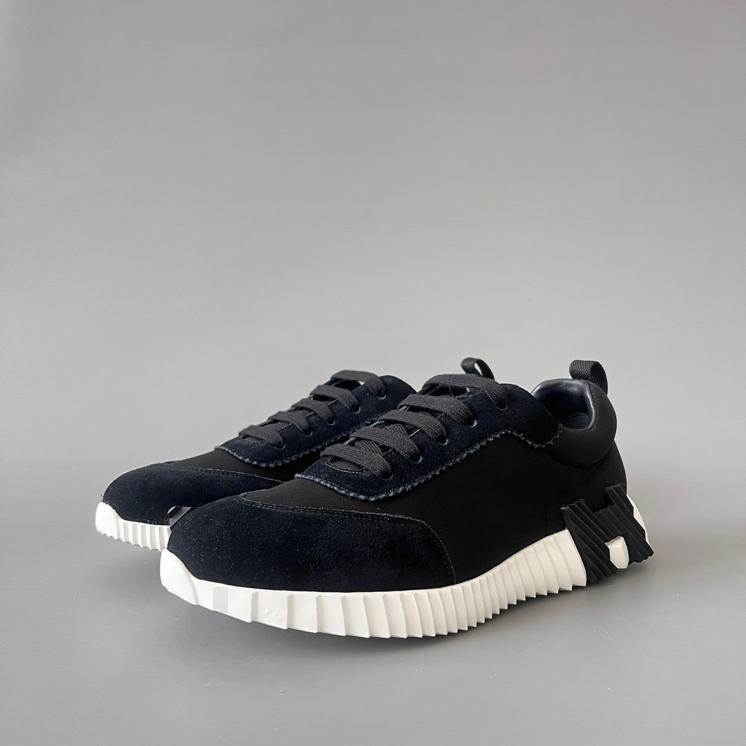 AuroraCustom Hermès Bouncing Series Leather & Technical Canvas Leisure Trainers (Stealth Black & Shadow Suede Edition)