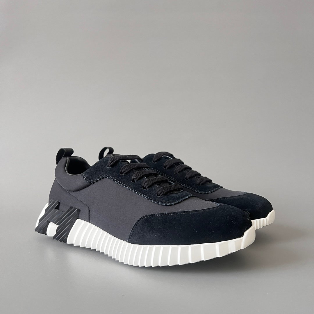 AuroraCustom Hermès Bouncing Series Leather & Technical Canvas Leisure Trainers (Stealth Black & Shadow Suede Edition) - Image 3