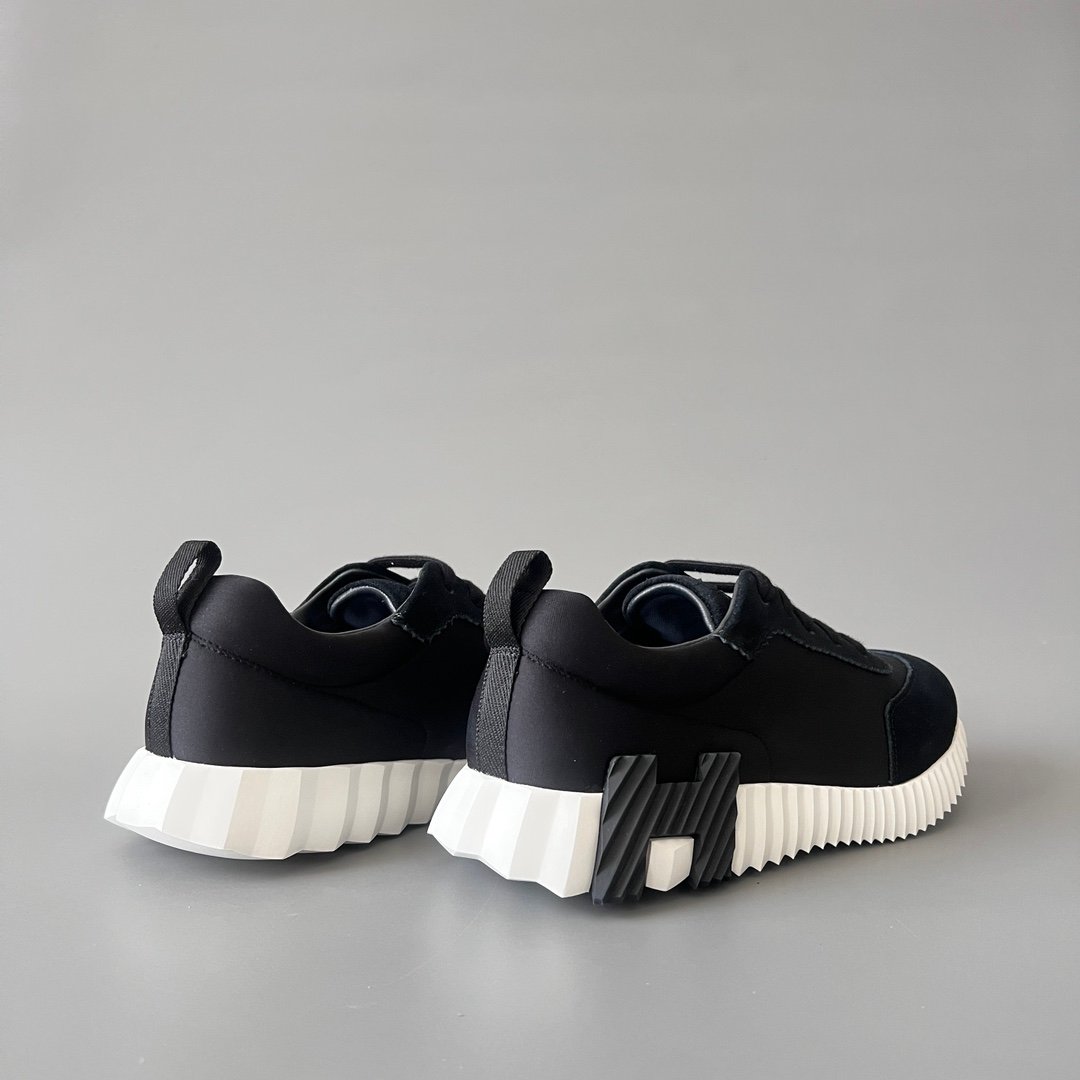 AuroraCustom Hermès Bouncing Series Leather & Technical Canvas Leisure Trainers (Stealth Black & Shadow Suede Edition) - Image 4
