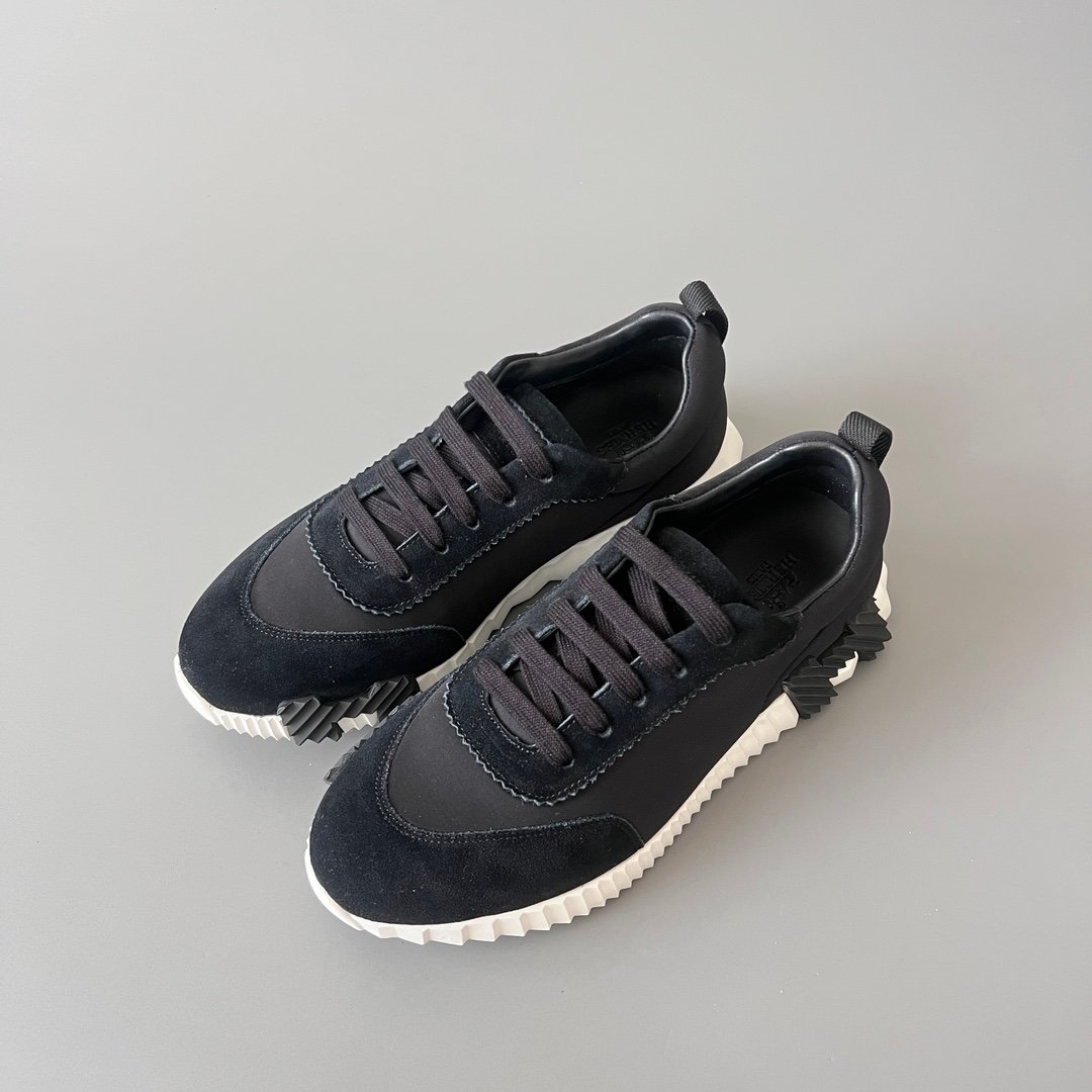 AuroraCustom Hermès Bouncing Series Leather & Technical Canvas Leisure Trainers (Stealth Black & Shadow Suede Edition) - Image 8