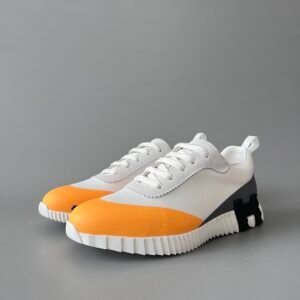 AuroraCustom Hermès Bouncing Series Leather & Technical Canvas Leisure Trainers (Marigold Orange & Pristine White Edition)