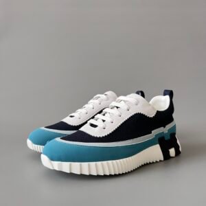 AuroraCustom Hermès Bouncing Series Leather & Technical Canvas Leisure Trainers (Ocean Blue & Marine Navy Edition)
