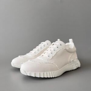 AuroraCustom Hermès Bouncing Series Frayed Edge Canvas Leisure Trainers (Pristine White Edition)