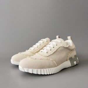 AuroraCustom Hermès Bouncing Series Raw Edge Technical Denim Trainers (Cream Linen & Oatmeal Grey Edition)