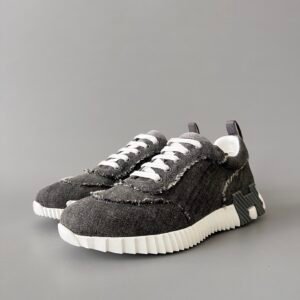 AuroraCustom Hermès Bouncing Series Frayed Edge Denim Leisure Trainers (Obsidian Charcoal Edition)