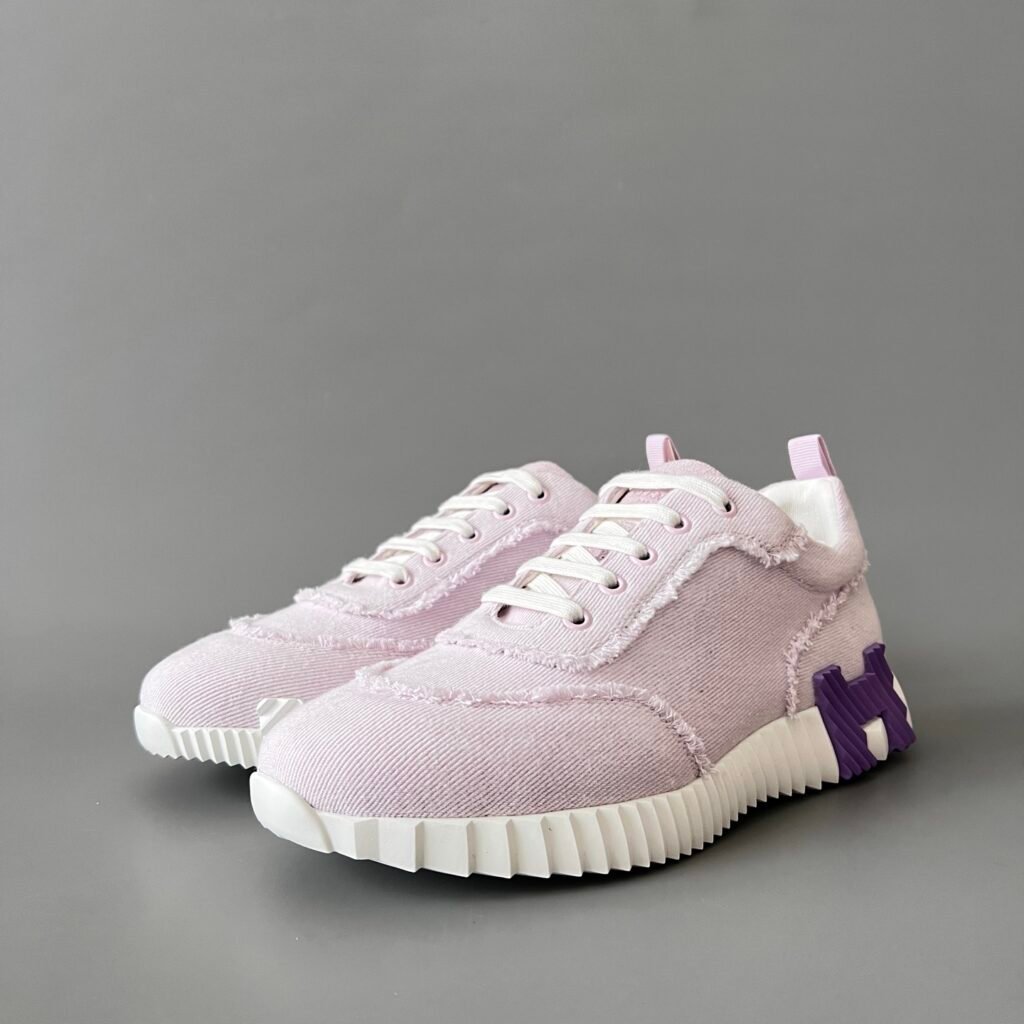 AuroraCustom Hermès Bouncing Series Frayed Edge Canvas Leisure Trainers (Sakura Pink Edition)