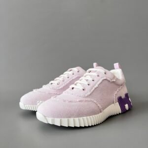 AuroraCustom Hermès Bouncing Series Frayed Edge Canvas Leisure Trainers (Sakura Pink Edition)