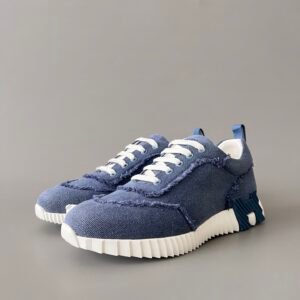 AuroraCustom Hermès Bouncing Series Frayed Edge Canvas Leisure Trainers (Deep Indigo Edition)