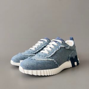 AuroraCustom Hermès Bouncing Series Frayed Edge Denim Leisure Trainers (Bleu Denim Edition)