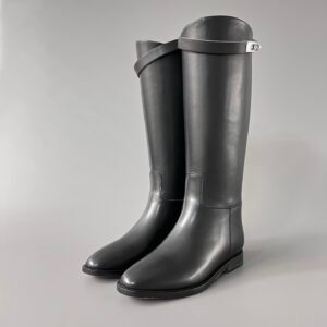 AuroraCustom Hermès Jumping Series Smooth Calfskin Tall Boots (Stealth Matte Black & Palladium Hardware Edition)