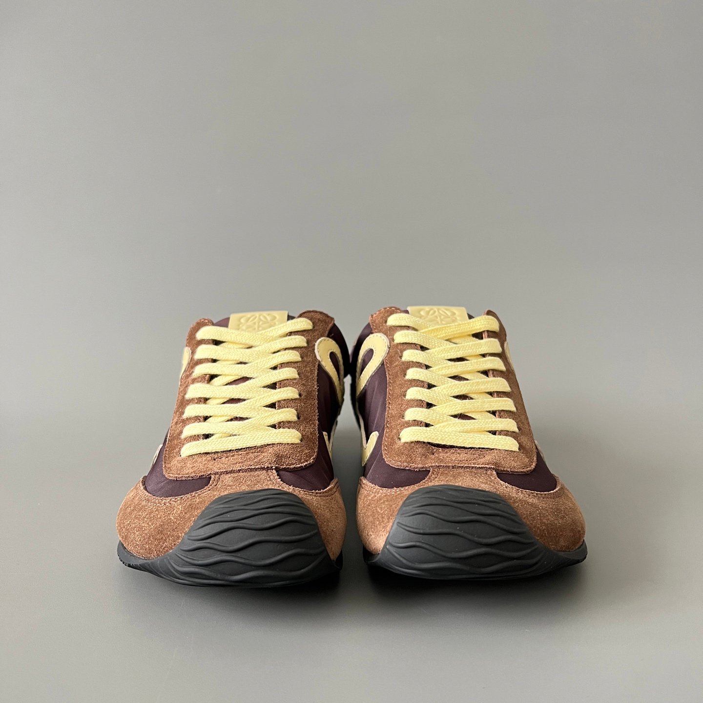 AuroraCustom Loewe Ballet Runner 2.0 Nylon & Calfskin Low-Top Sneakers (Deep Mahogany Brown, Caramel Suede & Contrast Pastel Yellow Anagram Edition) - Image 2