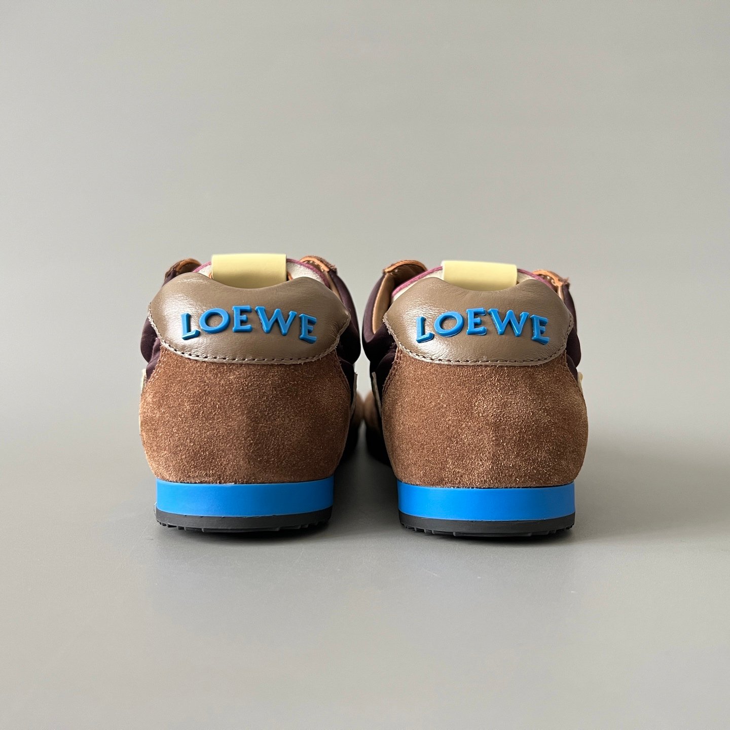 AuroraCustom Loewe Ballet Runner 2.0 Nylon & Calfskin Low-Top Sneakers (Deep Mahogany Brown, Caramel Suede & Contrast Pastel Yellow Anagram Edition) - Image 5