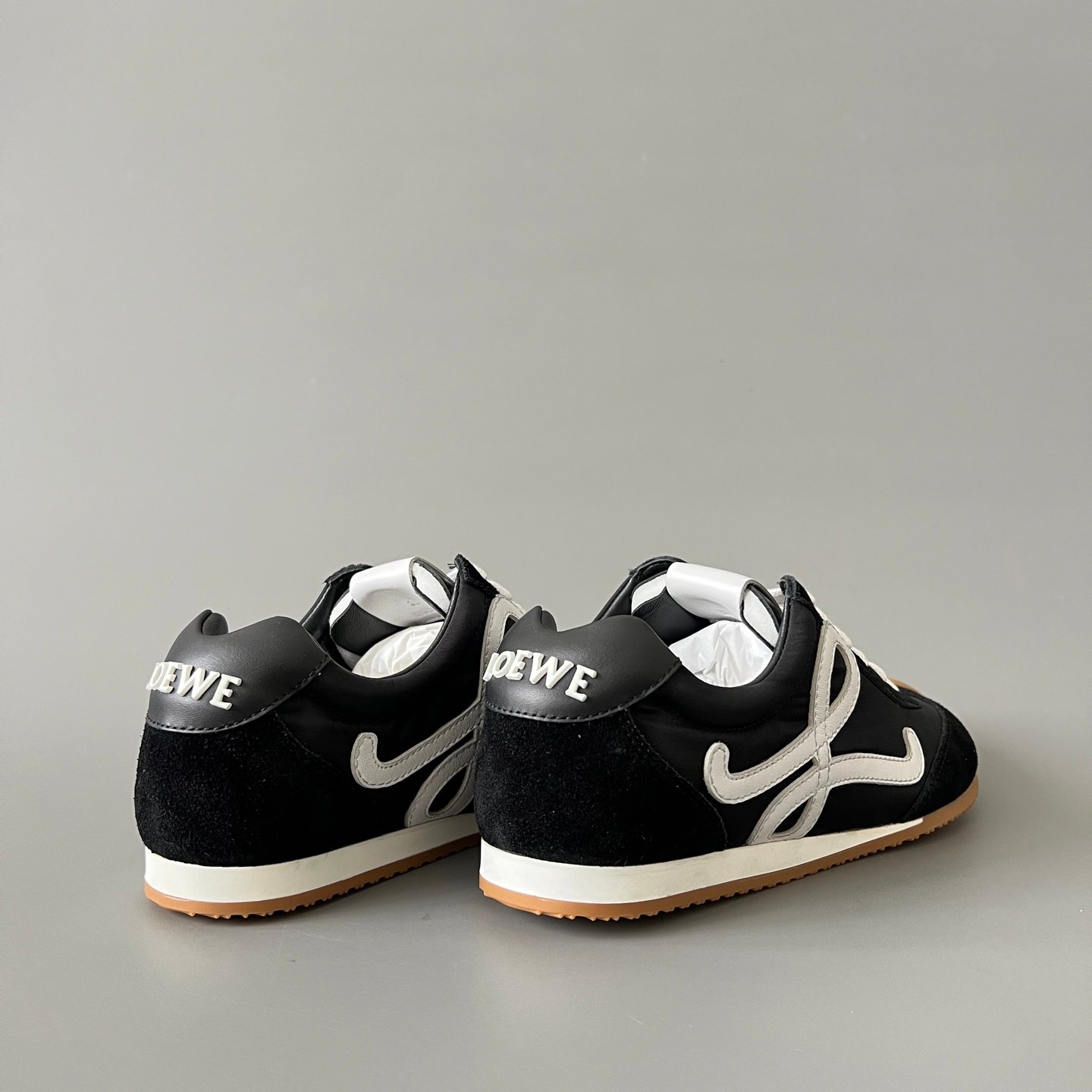 AuroraCustom Loewe Ballet Runner 2.0 Nylon & Calfskin Low-Top Sneakers (Stealth Black, Premium Velvet Suede & Contrast White Anagram Edition) - Image 4