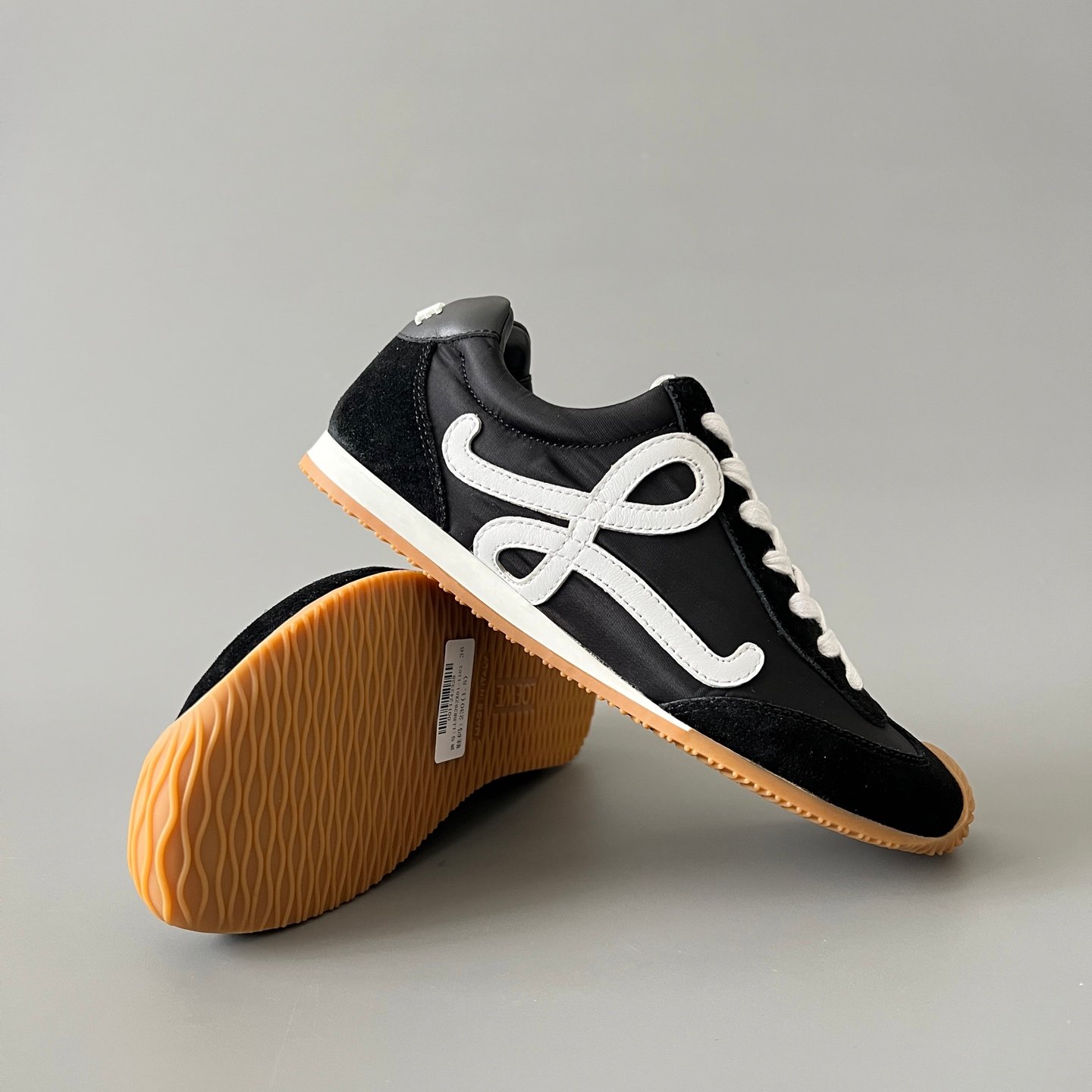 AuroraCustom Loewe Ballet Runner 2.0 Nylon & Calfskin Low-Top Sneakers (Stealth Black, Premium Velvet Suede & Contrast White Anagram Edition) - Image 7