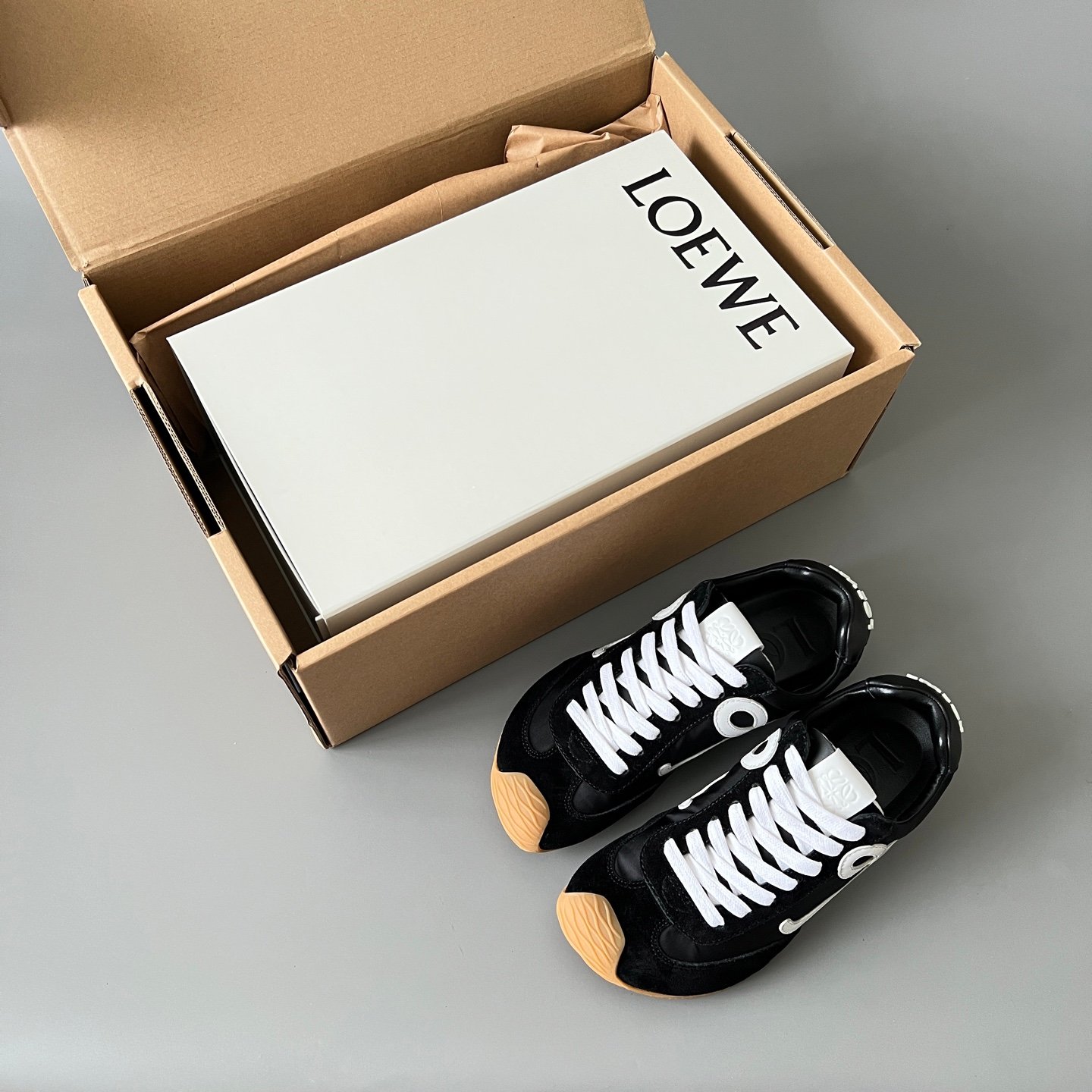 AuroraCustom Loewe Ballet Runner 2.0 Nylon & Calfskin Low-Top Sneakers (Stealth Black, Premium Velvet Suede & Contrast White Anagram Edition) - Image 9
