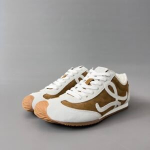 AuroraCustom Loewe Ballet Runner 2.0 Suede & Leather Low-Top Sneakers (Rich Autumn Bronze Suede, Soft Cream Overlays & Tonal White Anagram Edition)