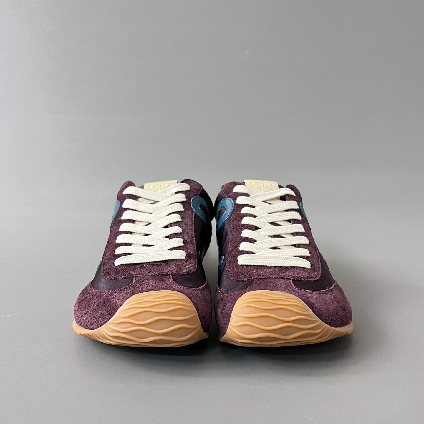 AuroraCustom Loewe Ballet Runner 2.0 Nylon & Calfskin Low-Top Sneakers (Deep Royal Plum, Vintage Suede Overlays & Contrast Petrol Blue Anagram Edition) - Image 2