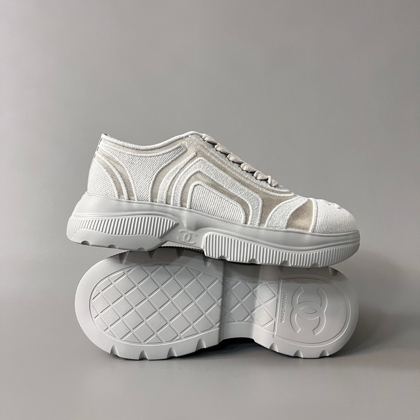 AuroraCustom Chanel 25B Series Mesh & Canvas Low-Top Sneakers (Soft Cloud Grey & Tech TPU Foam Bottom Edition) - Image 6