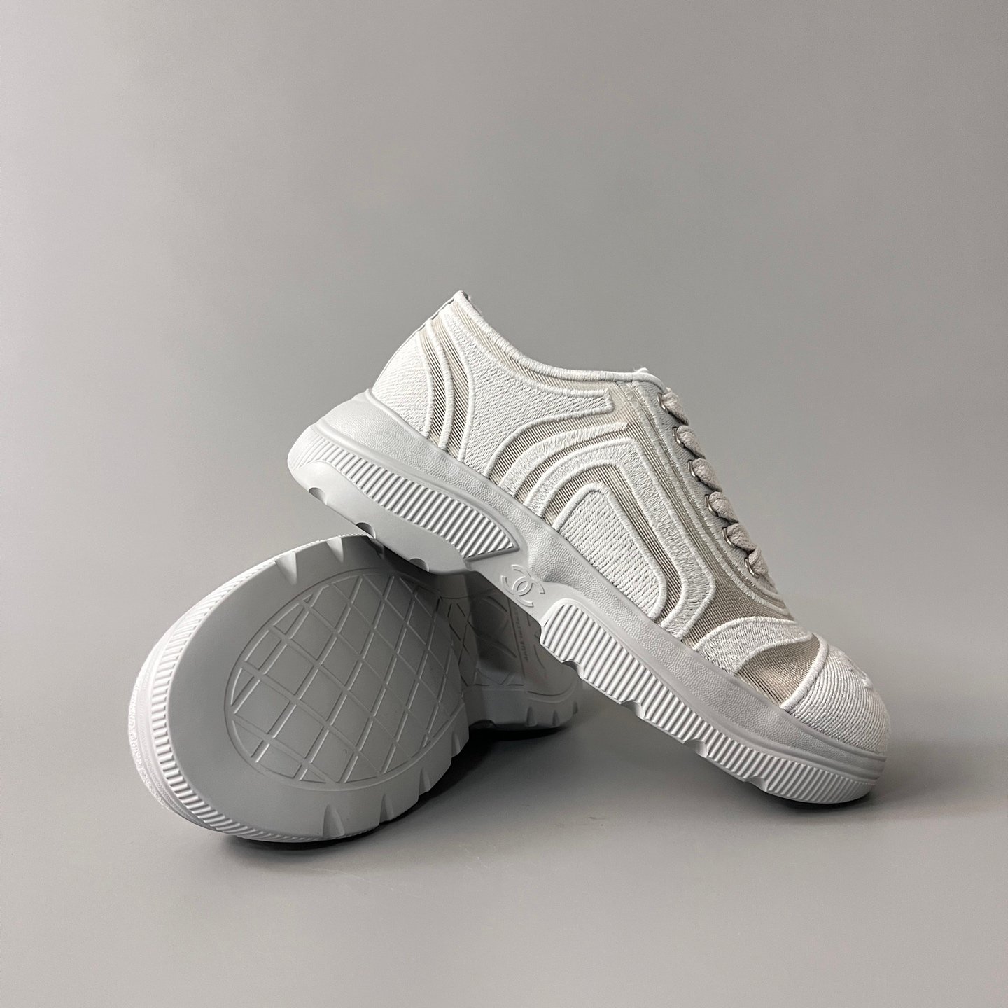 AuroraCustom Chanel 25B Series Mesh & Canvas Low-Top Sneakers (Soft Cloud Grey & Tech TPU Foam Bottom Edition) - Image 7