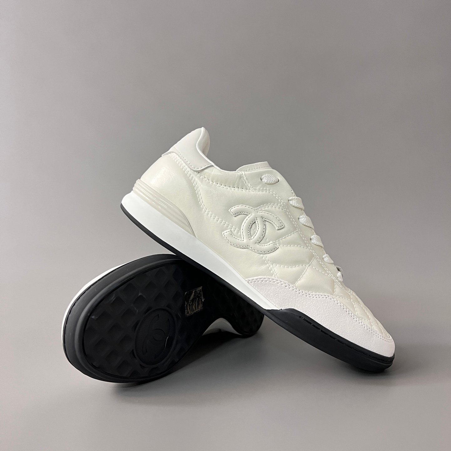 AuroraCustom Chanel 25S Series GAT Lo-Top Sneakers (Pristine White, Quilted Calfskin & EVA/Rubber Hybrid Sole Edition) - Image 7