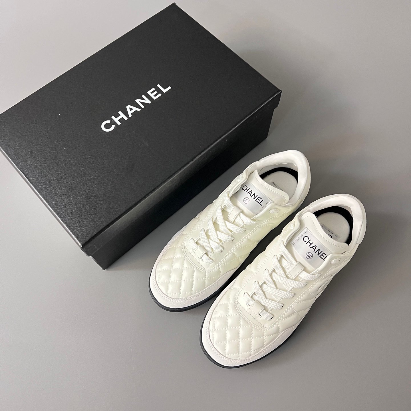 AuroraCustom Chanel 25S Series GAT Lo-Top Sneakers (Pristine White, Quilted Calfskin & EVA/Rubber Hybrid Sole Edition) - Image 9