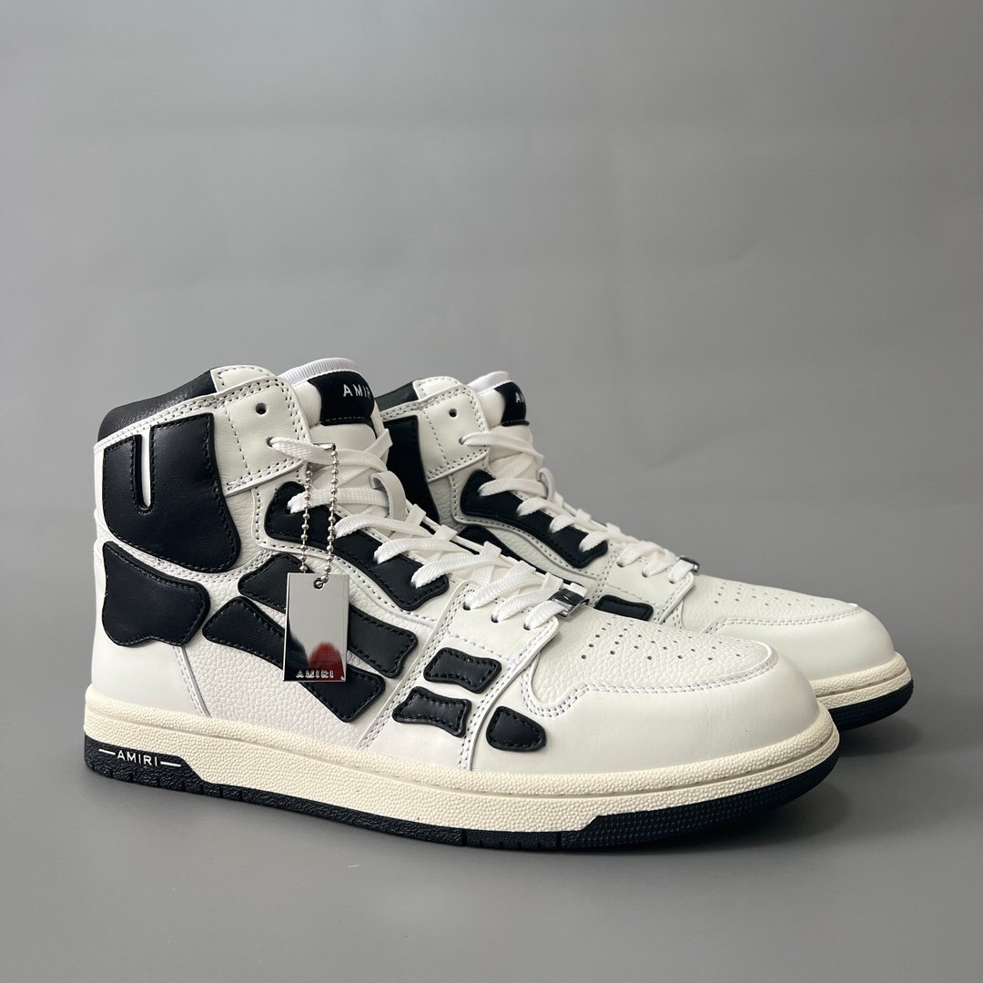 AuroraCustom Amiri Skel Top High Series Sneakers (Classic Panda White & Black Bone Applique Edition) - Image 3