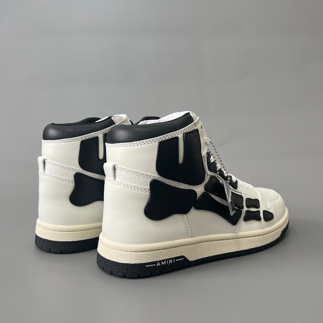 AuroraCustom Amiri Skel Top High Series Sneakers (Classic Panda White & Black Bone Applique Edition) - Image 4