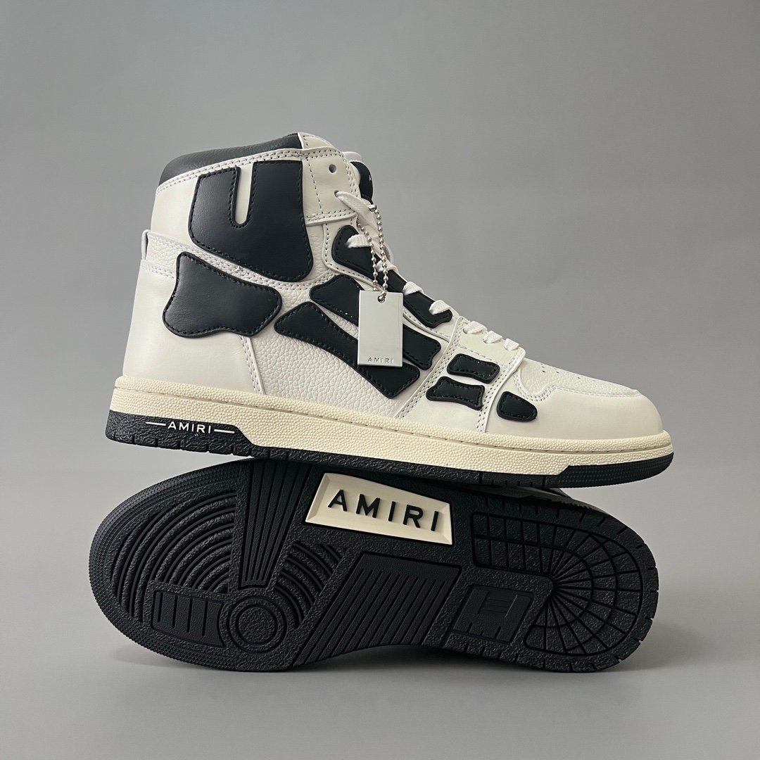 AuroraCustom Amiri Skel Top High Series Sneakers (Classic Panda White & Black Bone Applique Edition) - Image 6