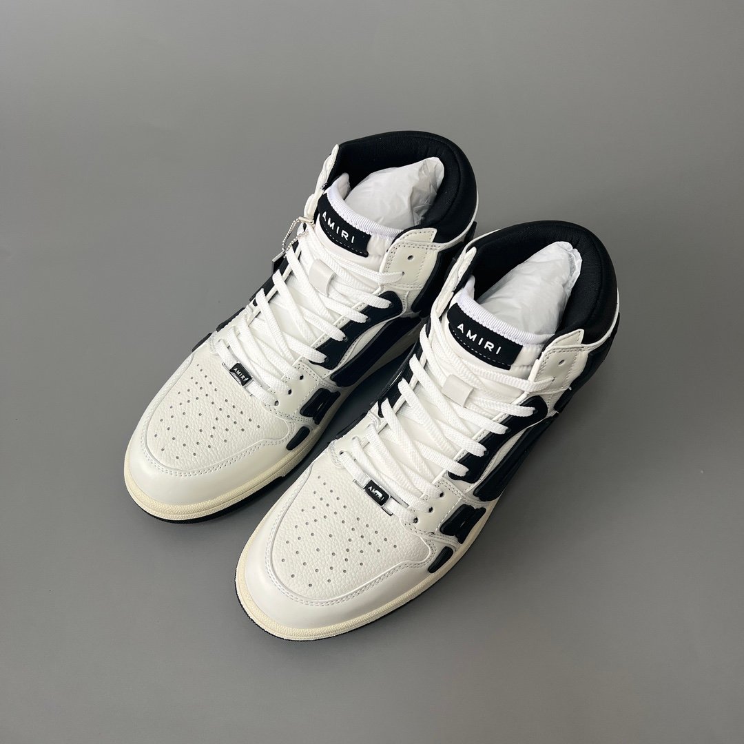 AuroraCustom Amiri Skel Top High Series Sneakers (Classic Panda White & Black Bone Applique Edition) - Image 8